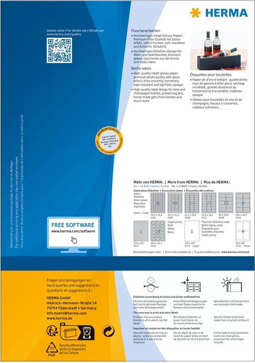 Produktbild HERMA Flaschenetiketten A4