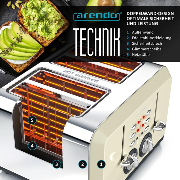 Immagine prodotto Arendo Tostapane in acciaio inox 4 fette, automatico, acciaio inox, involucro termoisolante a doppia