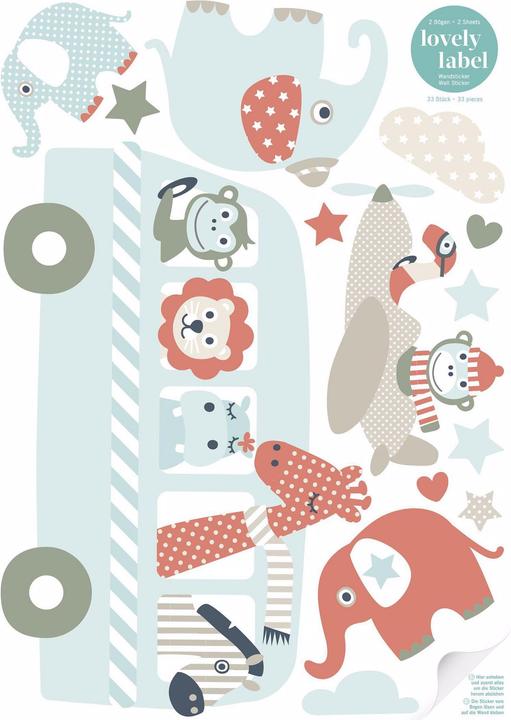 Immagine prodotto Lovely label animali tatuati al muro in tour (32 x 21 cm)