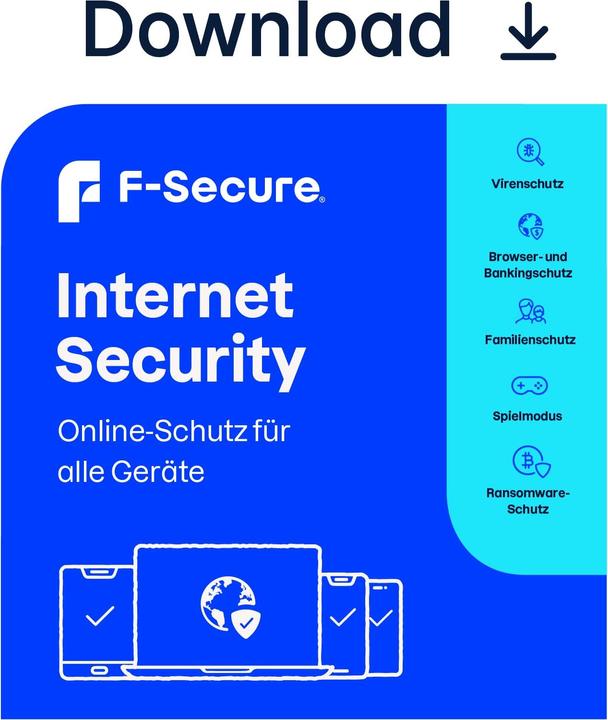 Immagine prodotto F-Secure Internet Security per tutti i dispositivi (ex SAFE) 1 anno/5 dispositivi Download (5 Utente, 5 Dispositivi/Utenti, 12 mesi)