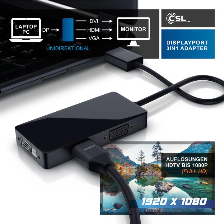 Immagine prodotto CSL Adattatore da DisplayPort a HDMI + DVI + VGA (DVI, HDMI, VGA, 10 cm)
