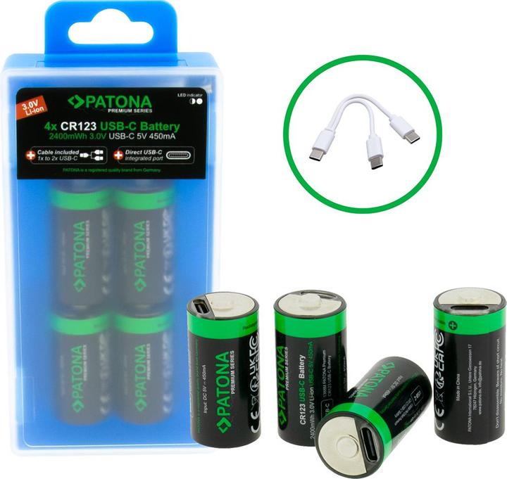 Produktbild Patona Premium Akku 4x CR123 USB-C (4 Stk., RCR123A, 800 mAh)