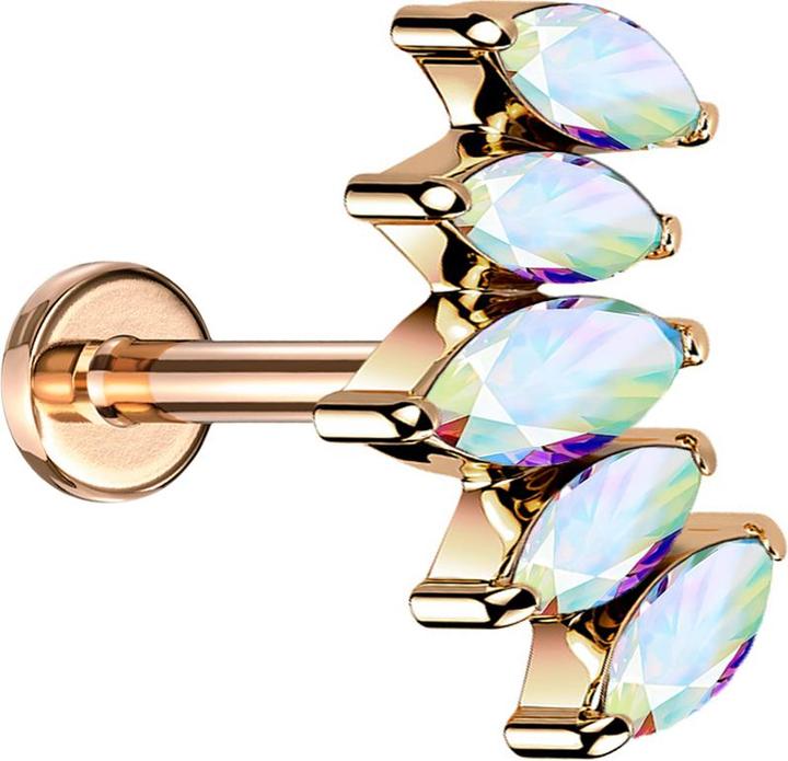Produktbild Star Piercing Micro Labret Innengewinde rosegold Fächer mit Kristalle multicolor (Chirurgenstahl 316L, ohne Messing)