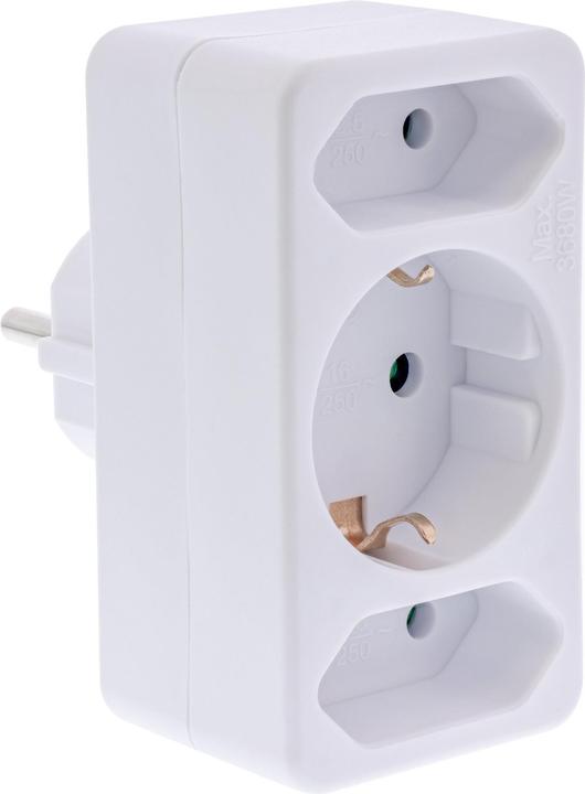 Produktbild InLine Steckdosenadapter, Schutzkontakt Stecker an 2x Eurobuchse + 1x Schutzkontaktbuchse, mit erhö (3 x)