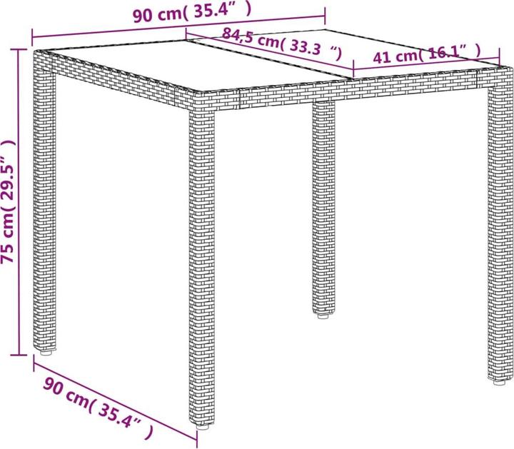 Produktbild VidaXL Gartentisch mit Glasplatte (90 cm)