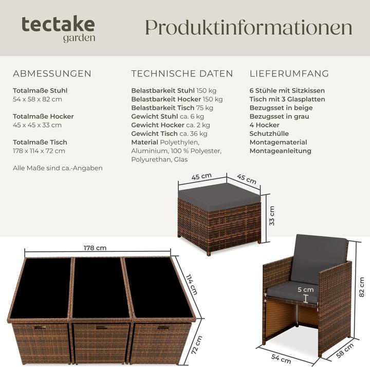 Actual product image tectake Rattan garden furniture set New York with protective cover, variant 2 (178 cm)