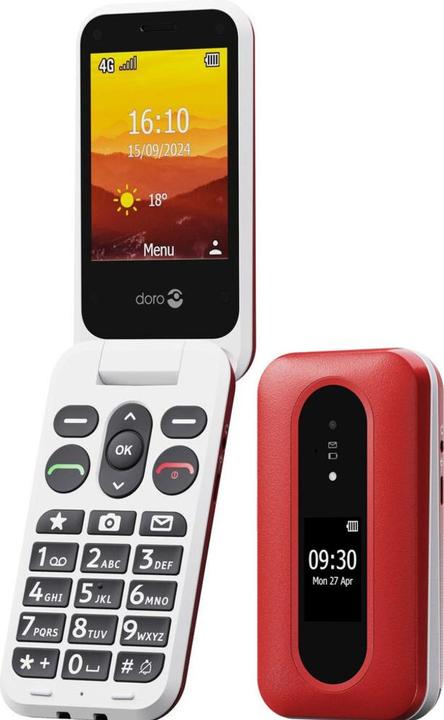 Actual product image Doro Leva L30, Clamshell, Single SIM, 7.11 cm (2.8"), 2 MP, 1150 mAh, Red, White (2.80", 2 Mpx, 4G)