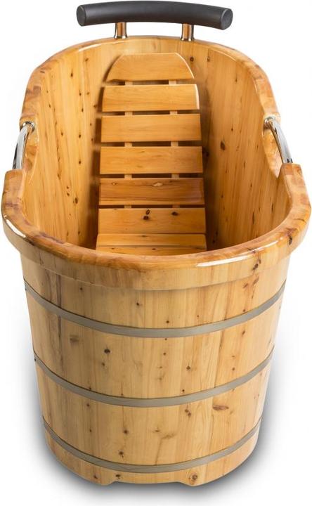 Image du produit PureHaven Baignoire en bois autoportante 135x67 cm en bois de cèdre 120 L design ergonomique facile à nettoyer (120 l, 67 cm, 135 cm)