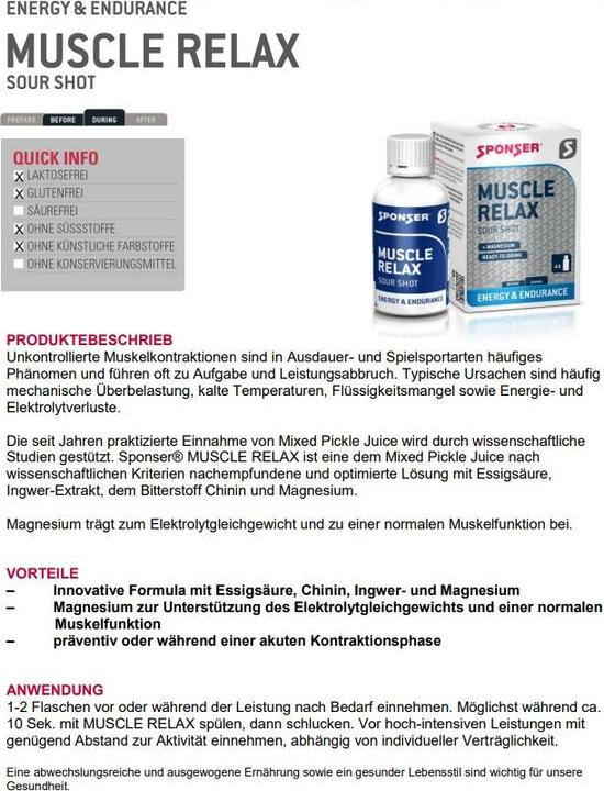 Nutritional values and ingredients Sponser muscle relax (pickled gherkin, 4 x)