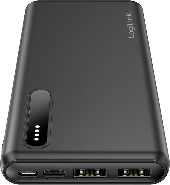 Produktbild LogiLink Powerbank PA0311 schwarz, 8000 mAh, 2x USB-A, 2-in-1-Kabel (8000 mAh, 12 W)
