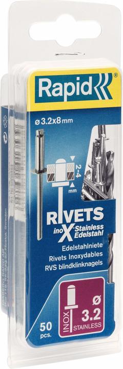 Rapid Stainless steel blind rivet Ø 3.2 x 8 mm