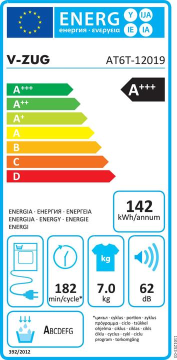 Energy Label V-Zug AdoraTrocknen V6000 (7 kg, Right)