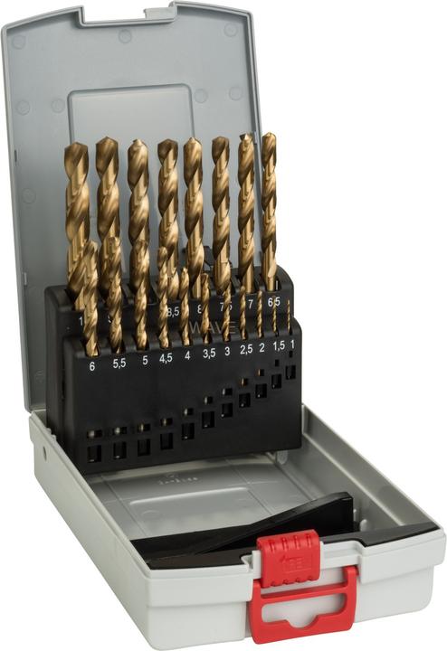 Actual product image Bosch Professional Zubehör Metal drill bit set HSS-TiN, ProBox, 19-piece (6 mm, 1 mm, 6.5 mm, 5.5 mm, 10 mm, 1.5 mm, 7 mm, 3 mm, 5 mm, 8.5 mm, 8 mm, 2.5 mm, 9 mm, 3.5 mm, 4.5 mm, 2 mm, 7.5 mm, 9.5 mm, 4 mm)