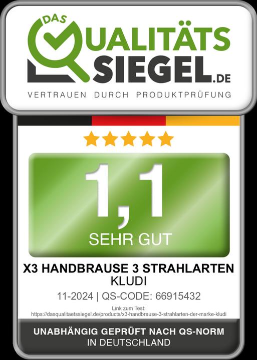 Actual product image Kludi X3 Shower set, shower head 11,7 cm + shower hose 1,6 m (3 Beam types, 15 l/min)