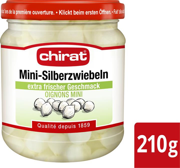 Produktbild Chirat Mini Silberzwiebeln extra frisch, Essiggemüse Zwiebeln ideal für Raclette, Fondue & Apéro (350 g)