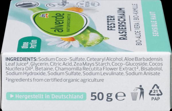 Produktbild dm alverde Fester Bio-Aloe Vera, Bio-Kamille (50 ml, Rasierschaum)