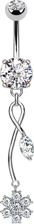 Image du produit Star Piercing Banane argent avec pendentif vigne et fleur de cristal (Acier chirurgical 316L, Laiton)