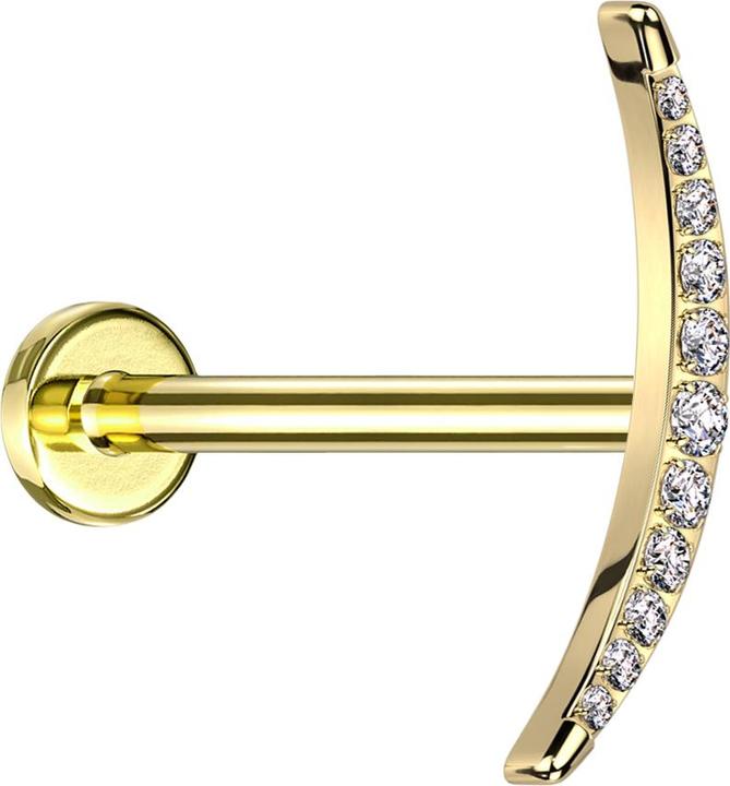 Image du produit Star Piercing Micro Labret femelle doré croissant de lune argenté avec cristaux argentés (sans laiton, Titane G23)