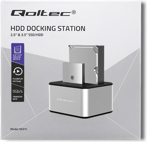 Produktbild Qoltec 50316 2x HDD/SSD docking station 2.5/3.5inch SATA USB 3.0 Cloning