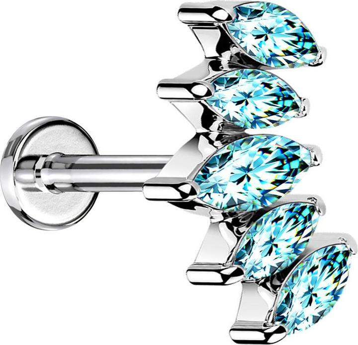 Immagine prodotto Star Piercing Micro Labret filo interno argento scomparti con cinque cristalli aqua (Acciaio chirurgico 316L, senza ottone)