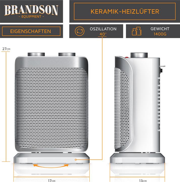 Immagine prodotto Brandson Termoventilatore con elemento riscaldante in ceramica da 1500 W (1500 W)