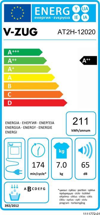 Energie-Label V-Zug AdorinaTrocknen V200 (7 kg, Links)