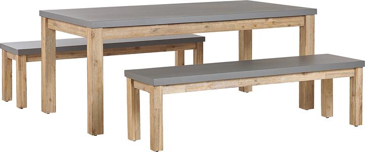 Produktbild Beliani Gartenmöbel Set Beton / Akazienholz grau Tisch mit 2 Bänken OSTUNI (180 cm)