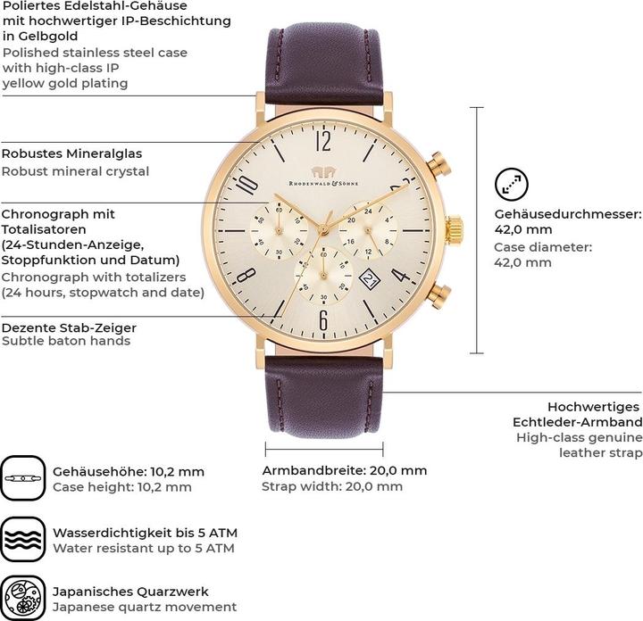 Produktbild Herren Chronograph Arakon Echtleder braun - 26535 (Chronograph, 42 mm)