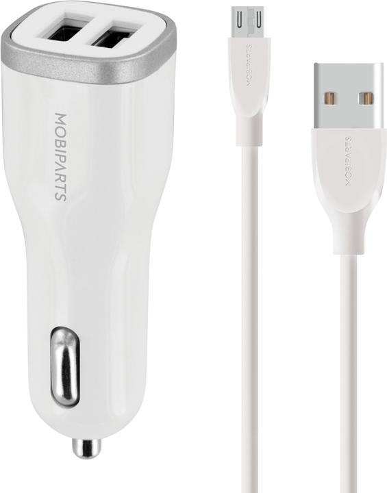Actual product image Mobiparts Car Charger Dual USB 24W/4.8A + Micro USB Cable White