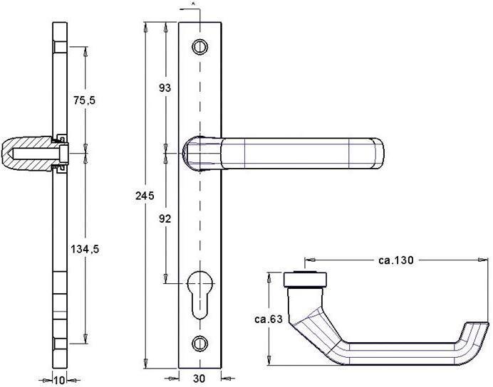 Actual product image EDI Profile door set PAN 1200/K9/9203 aluminium F1 PZ for door thickness 68-75 mm (Door handle)