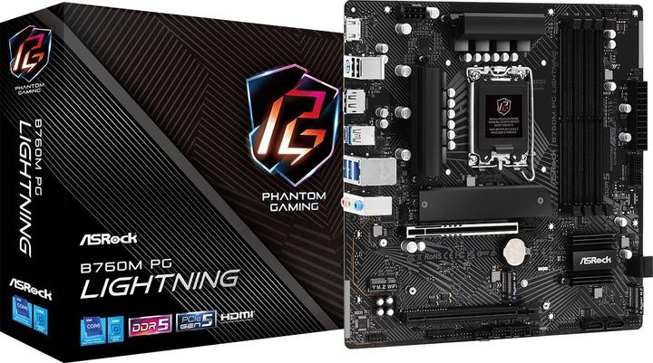 Image du produit AsRock B760M PG LIGHTNING - mATX DDR5 S1700 (LGA 1700, Intel B760, mATX)