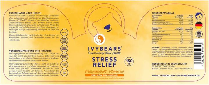 Nährwerte und Zutaten IVYBears Stress Relief (60 Stück, Gummies, 150 g)