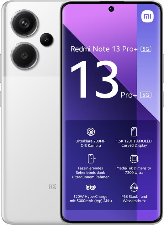 Xiaomi Redmi Note 13 Pro+ 5G (256 GB, Moonlight White, 6.67", Dual SIM, 200 Mpx, 5G)