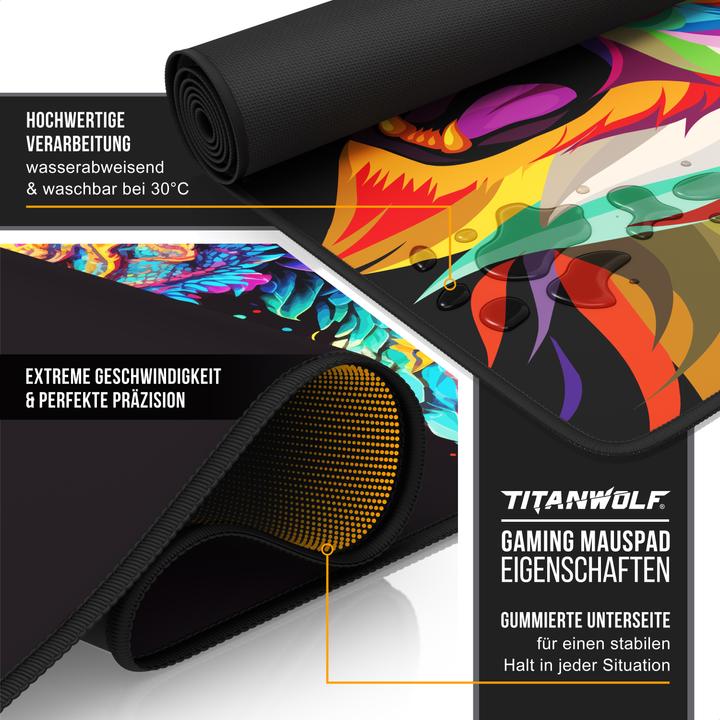 Image du produit Titanwolf Tapis de souris de jeu, Tapis de souris XXXL Speed 1200 x 600 mm, Vitesse & Précision, Colour Lion 2 (XXL)