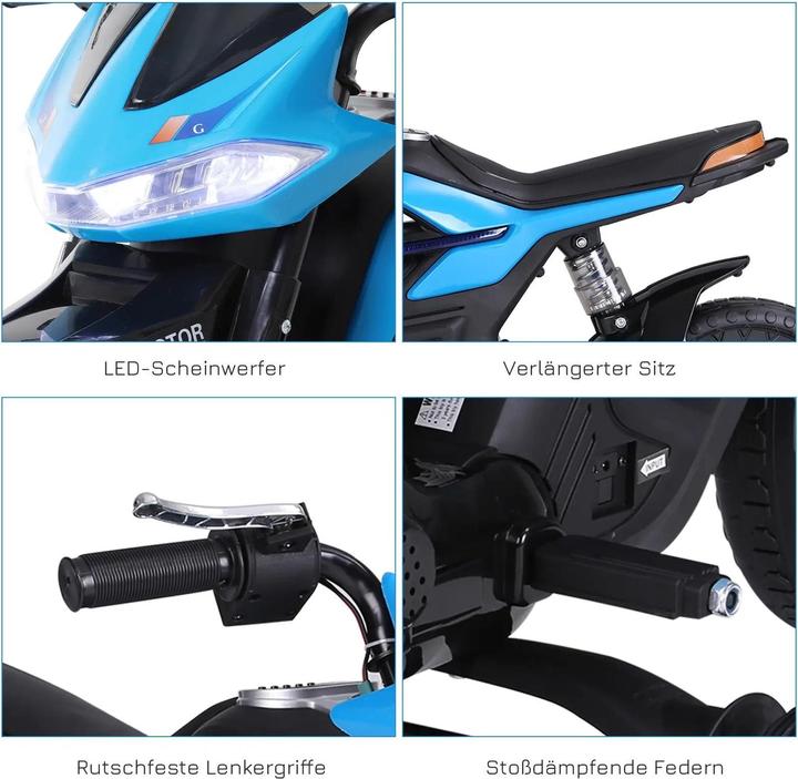 Immagine prodotto Homcom Moto elettrica per bambini 3-6 anni con ruote di allenamento max. 3 km/h Metallo + plastica Blu