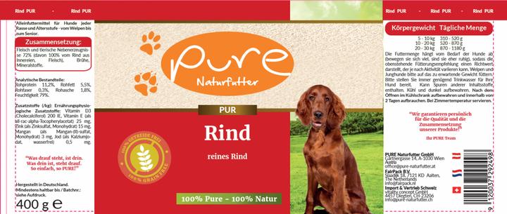 Produktbild Pure Naturfutter Hundemenü PUR-Fleischdose Rind (Adult, 1 Stk., 400 g)