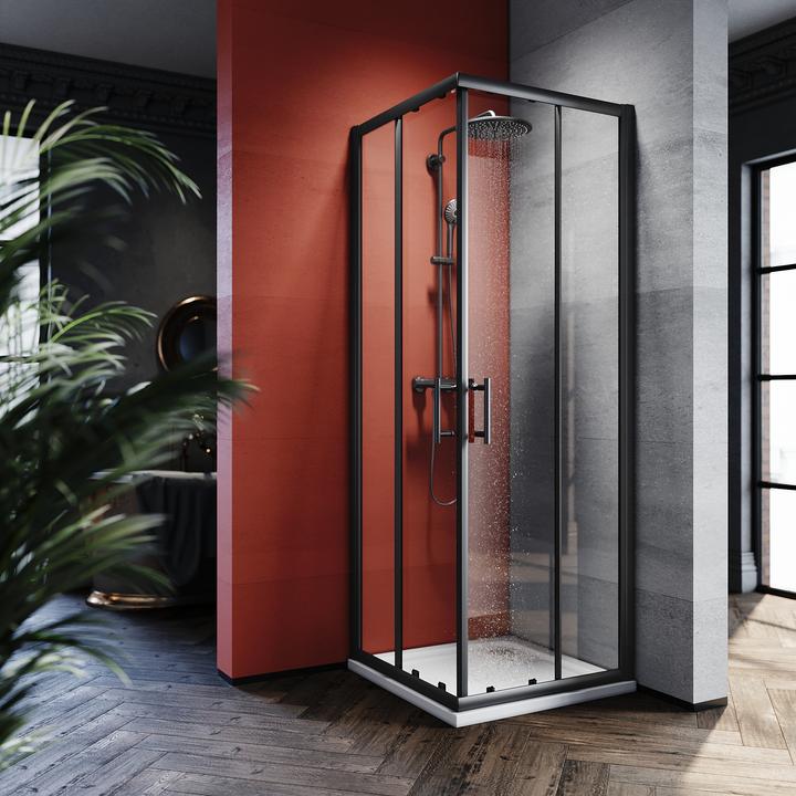 Image du produit SONNI porte de douche 80 x 80 cm noir cabine de douche d'entrée d'angle porte coulissante en verre d (120 cm, 195 cm)