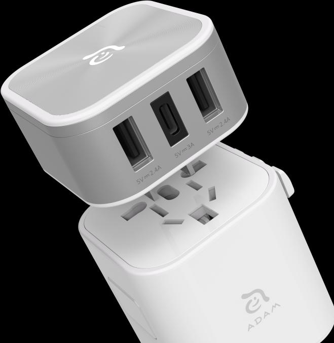 Image du produit Adam Elements OMNIA T3 | Blanc | Adaptateur de voyage universel avec ports de charge USB-C et USB-A