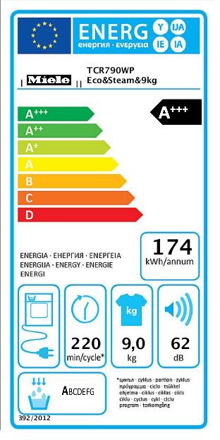 Energy Label Miele TCR790WP (9 kg, Left)