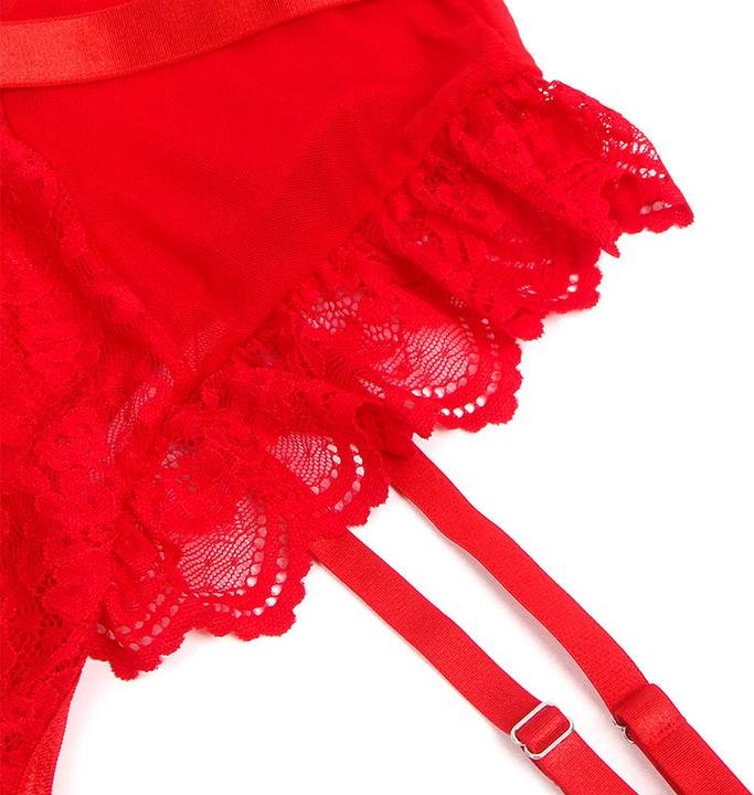 Produktbild Subblime Teddy Mit Strumpfband Mit Spitzendetail Und Streifen Rot S/M (S)