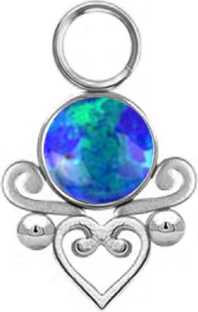 Produktbild Star Piercing Anhänger silber Opal blau filigranes Herz (Chirurgenstahl 316L, ohne Messing)