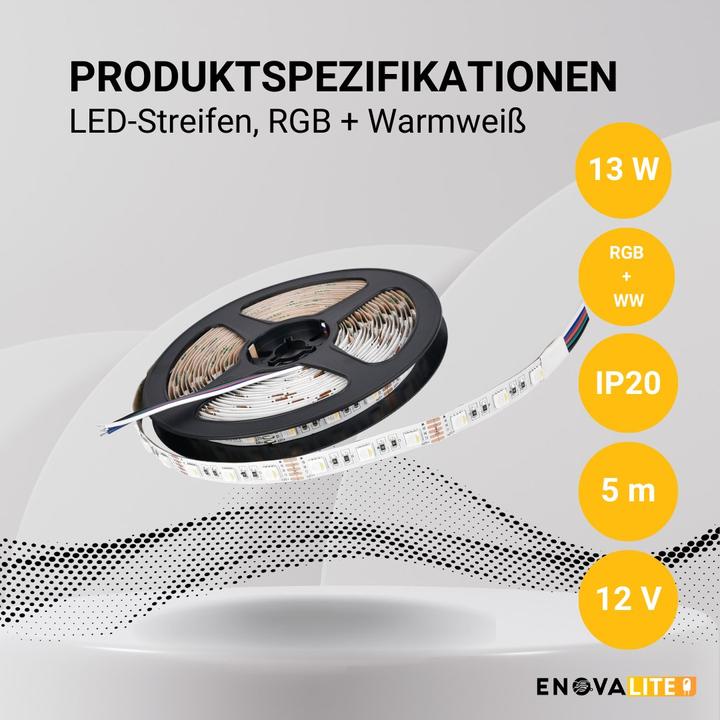Immagine prodotto Enovalite Strisce LED (Bianco caldo, 500 cm, Interno, Esterno)