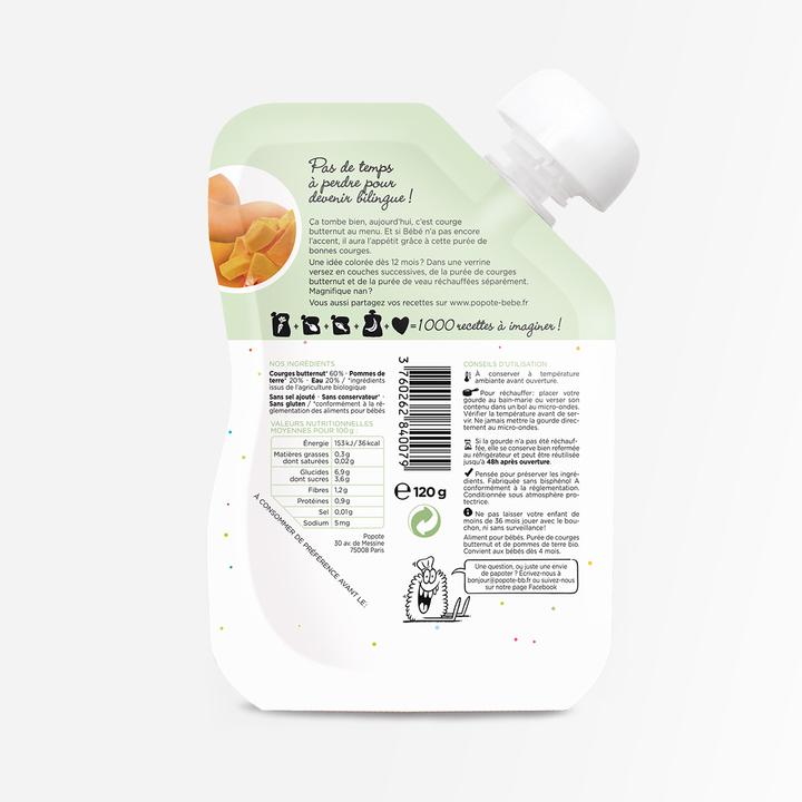 Nährwerte und Zutaten Popote Quetschie Butternusskürbis BIO (120 g)