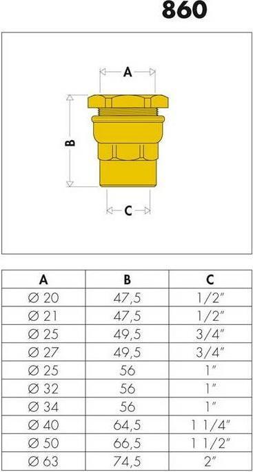 Actual product image Caleffi Connection fitting 860 brass 20 x 1/2" IT (Pipe fitting)