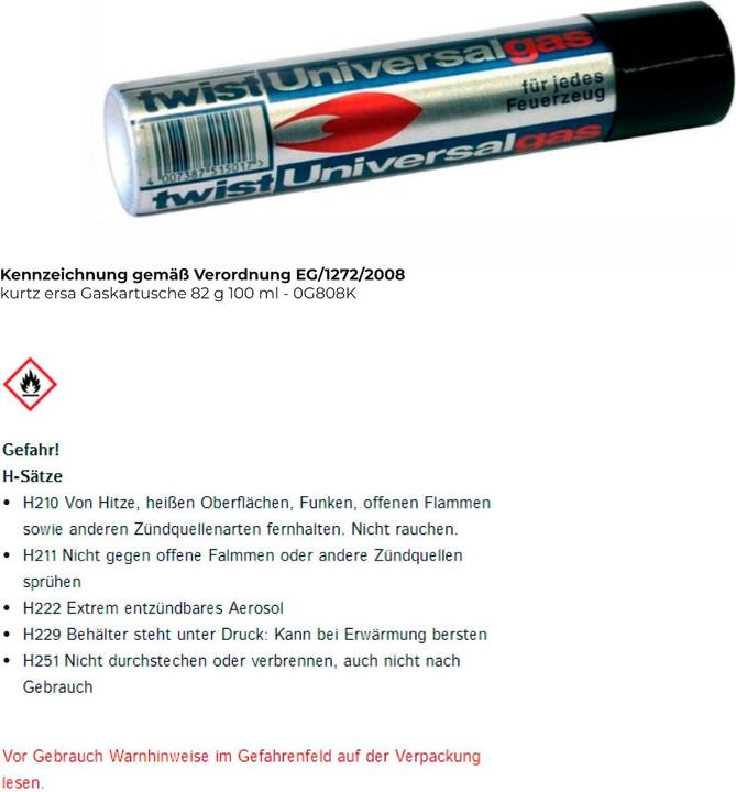 Actual product image Kurtz Ersa Gas cartridge