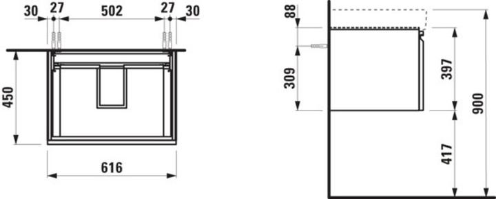 Image du produit Laufen Pro S Meuble sous-lavabo, 1 tiroir et tiroir intérieur, pour lavabo H810964, 615x450x390mm