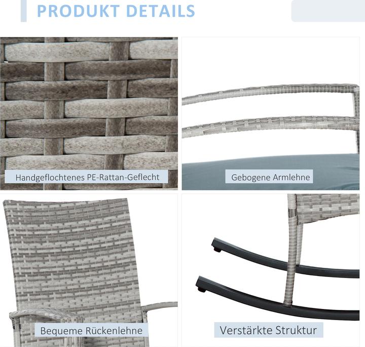 Produktbild Outsunny Polyrattan Schaukelstuhl mit Kissen