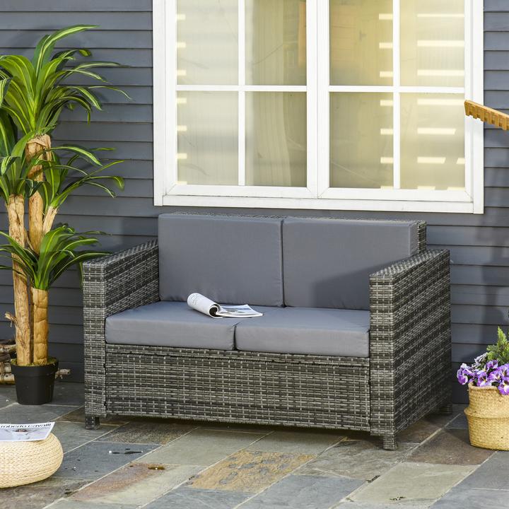 Image du produit Outsunny Canapé 2 places en rotin avec coussins