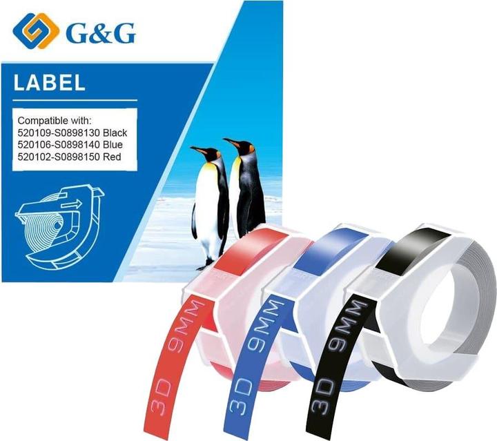 Produktbild G&G Prägeband-Set 3D farbig 3er Pack je 9mm x 3m (Rot, Schwarz, Blau)
