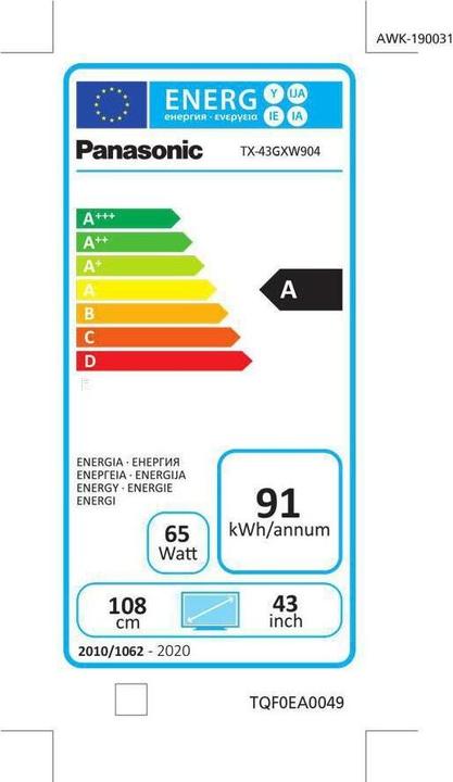 Energie-Label Panasonic TX-43GXW904 (43", LCD, 4K, 2019)